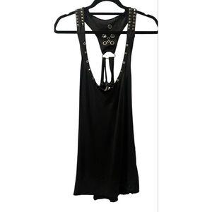 Vintage Affliction Studded Grommet Black Stretch Mini Dress Size Med Mall Goth
